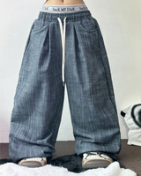 PINTUCK BANDING COTTON DENIM LONG PANTS 🩵🩷🤎3COLOR