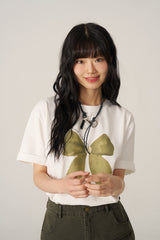 レタリングリボン半袖Tシャツ