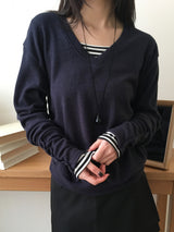 Slim U-neck stripe T