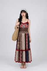 ETHNIC PATCHWORK LACE MAXI DRESS