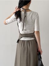 [SET] Flannel Halterneck Skirt Two-Piece