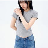 ストレッチコットンスリムショートスリーブTシャツ メランジ