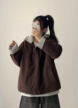 Tick checkered lining high neck padded jumper