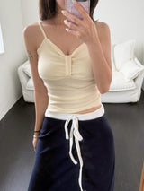 Apple Heart-Neck Ribbon-Ruched Sleeveless Top (6c)