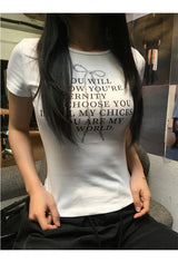 リボンレタリングラウンド半袖Tシャツ