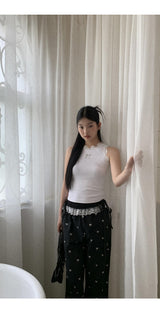 cat lace bow sleeveless tee
