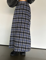 FEMININE HIP LONG CHECK JACQUARD SKIRT - 2 COLOR