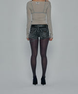 TATTOOED GRAPHIC DENIM SHORTS_GREY