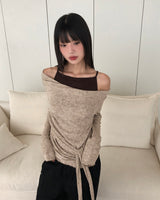 Bimu ribbed strap sleeveless レイヤードオフショルダーロングスリーブTシャツ