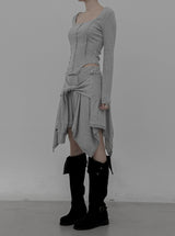 Knotted Unbalanced Sweat Midi Skirt