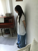 Selly Button Round Collar Puff Sleeve Frill One Piece