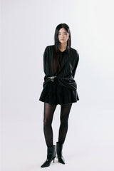 Pin stripe boxy polo shirt [BLACK]