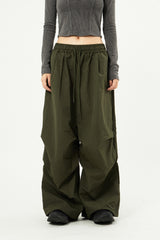 Hem snap pintuck nylon banding pants