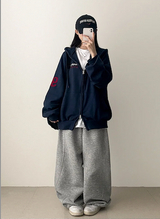 Moco Number Patch Embroidery Overfit Two Way Hooded Zip-Up