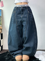 バックタトゥーレタリングバルーンデニムロングパンツ 🩵3サイズ
