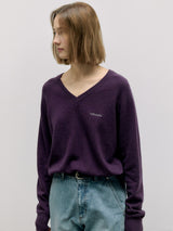 WOOL BLENDED V NECK KNIT PURPLE