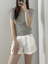 Loewe Ribbed Button Collar Short Sleeve Knit