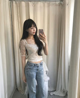 [ over lace ] ベニスローライトブーツカットデニムpt
