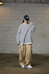 JERRY STRIPE OVERFIT LONG SLEEVE T-SHIRT / GRAY