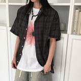 リネン リンクル オーバーサイズ フィット チェック半袖シャツ
