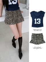 Shirring Leopard Banding Mini Skirt