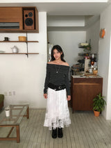 Button-up off-shoulder t-shirt (2color)