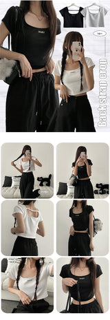 High Back Strap Cropped Short-Sleeved T-Shirt