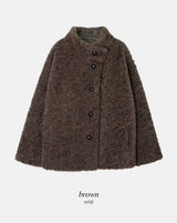 #Fluffy Boucle Ｈigh Neck Half Coat (4color)