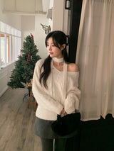 Laura Twist Loose V-neck Wool Knit +Tie Set (6color)