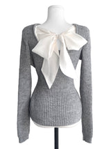 monette back ribbon satin point knit top