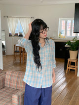 Toui Check Three Quarter Rolled-up Loose Fit Shirt