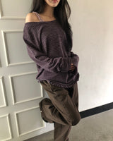 へリンストライプフリルロングスリーブTシャツ