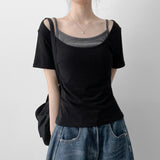 Sleeveless Set Off-Shoulder Short Sleeve Tee (4 colors)
