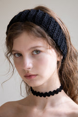 Wool blend knit ear warmer and hairband (Black)