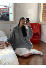wool gray hood oversized fit knitwear