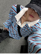 Sweat collar striped sweatshirt