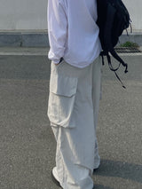 Platinum Grey Nylon Cargo Balloon Pants 2C