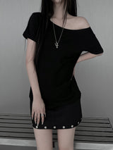 ルーズフィットベーシックオフショルダーT (4color)