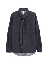 Deep blue bow tie denim shirt