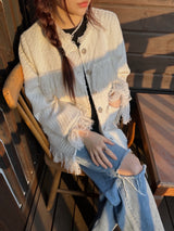 Tassel tweed loose fit no-collar jacket