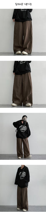 [3 Tier Length] [S-3XL] ウェンドサイドスリットバンデッドワイドパンツ (4 colors) ヘムストリング