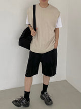 Punching knit round vest 2C