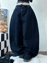 ベルトセット🤎🩵ヒップベルテッドデニムバルーンロングパンツ 🤎🩵2カラー