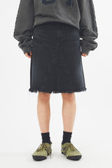 Fringe incision denim midi skirt