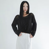 [Leydel] See-Through Net Long-Sleeve Knit Top - 2 Colors