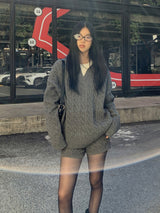 チャコールツイストウールニットパンツ2ピース