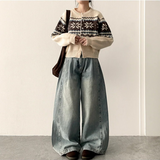 Allt Hem Snap Pin Tuck Washed Denim Wide Pants