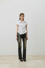 EVE STRIPE WRAP CAP SLEEVE SHIRT / WHITE