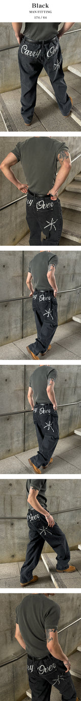 [Unisex] Handling stitch wide denim pants(3color)