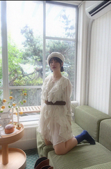 MOET RUFFLE CHIFFON DRESS WITH BELT (IVORY)